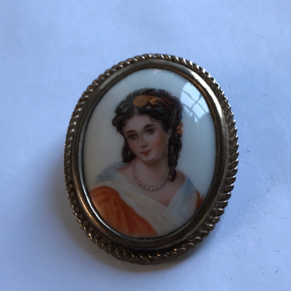 Antique Limoges France Porcelain Brooch